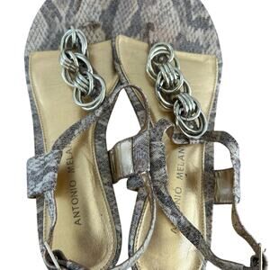 Antonio Melani Women’s Gold Snake Print Sandals with Gold Accents